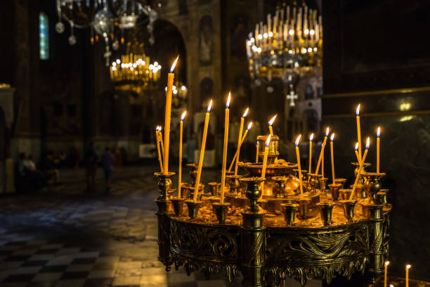 istock Votive candle inside Alexander Nevski cathedral, Sofia, Bulgaria 949255866