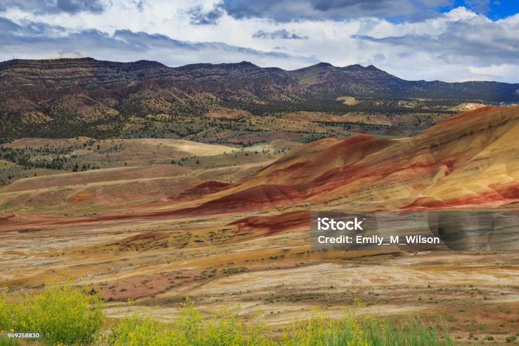 Painted Hills, Oregon North America, United States, Oregon, Central Oregon, Redmond, Bend, Mitchell. Series of low clay hills striped in colorful bands of minerals, ash and clay deposits. Fossil Site Stock Photo