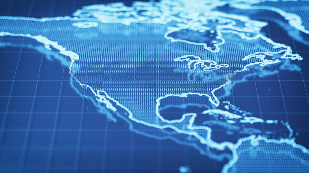 mappa del mondo tecnologica - stati uniti - north american foto e immagini stock