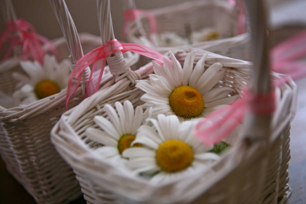 cestos de flores bonito cheios de flores do casamento - foto de acervo