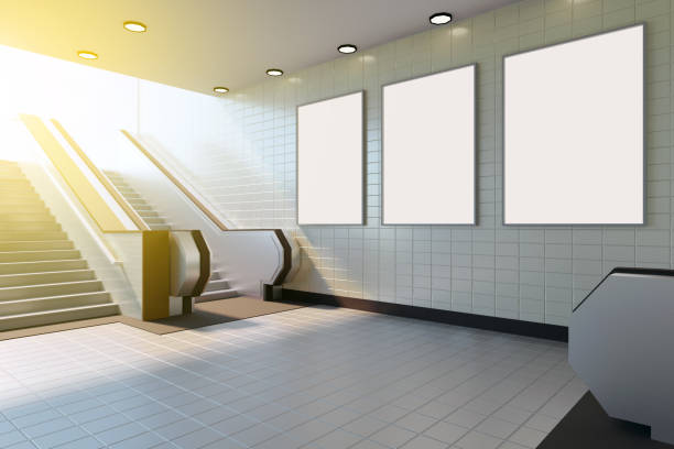 istock Mock up poster media template ads display in Subway station escalator. 3d rendering 949265600