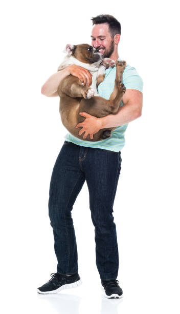 istock Happy young man playing with his bulldog 949268490