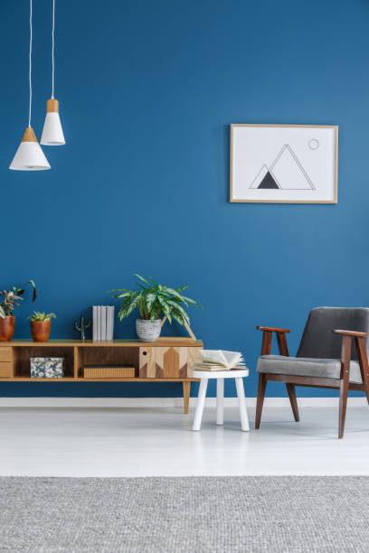istock Grey and blue living room 949268528