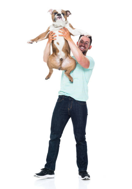 istock Happy young man playing with his bulldog 949268588