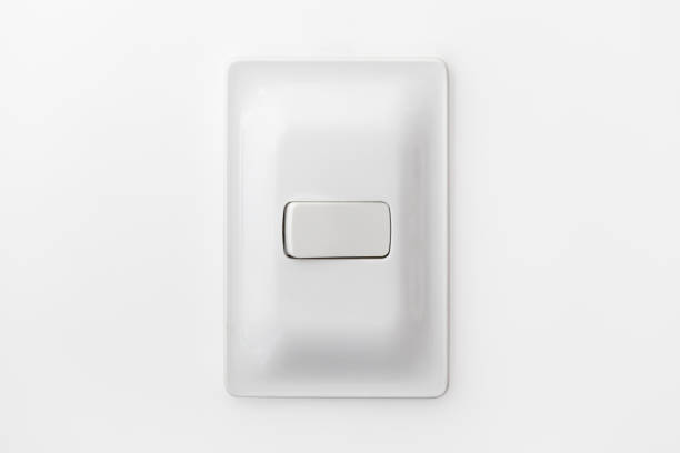 White Light Switch in the On Position Isolated on White Background. stock photo