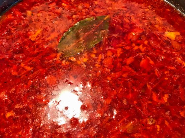 istock Traditional Ukrainian soup borsch with beet and beef 949275466