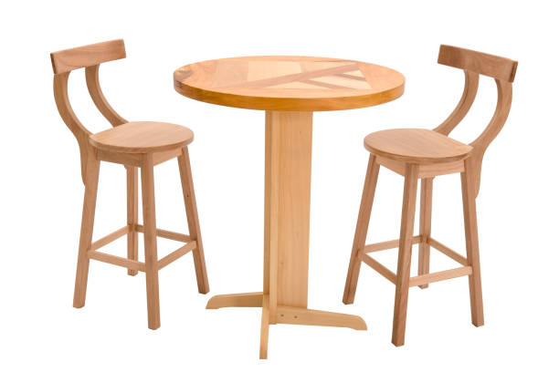 istock Outdoor wooden dining table with two stools on white background 949282968