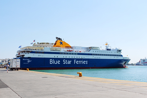 Athens, Greece - July 24, 2013 : Blue Star Ferries at Piraeus port