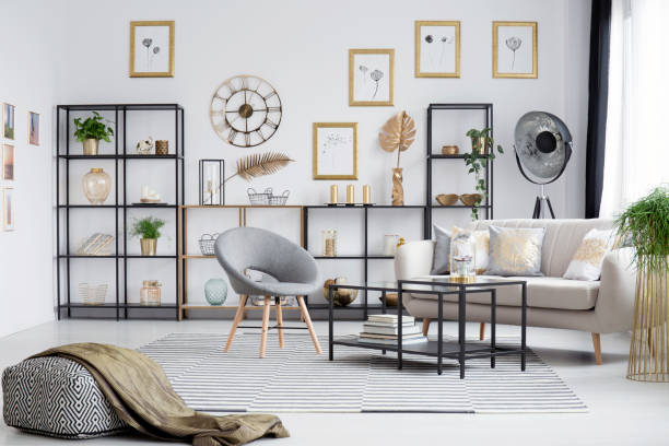 istock Grey and gold living room 949286132