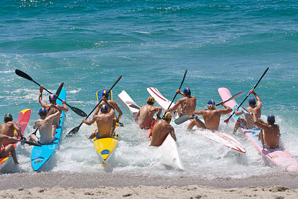 Beach boat race starting stock photo