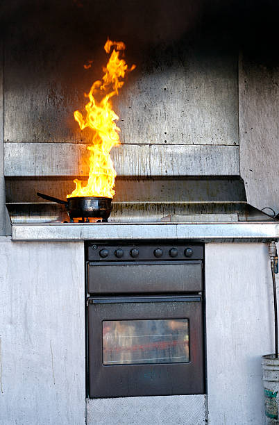 Kitchen fire stock photo