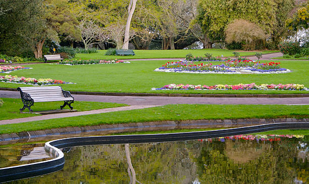 Bench in a tranquil setting stock photo