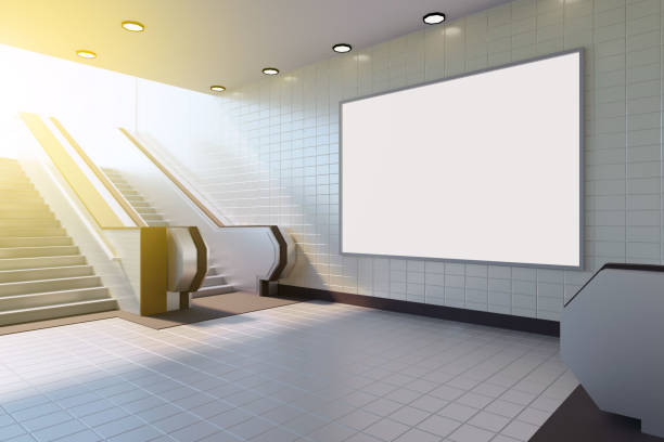 istock Mock up poster media template ads display in Subway station escalator. 3d rendering 949292352