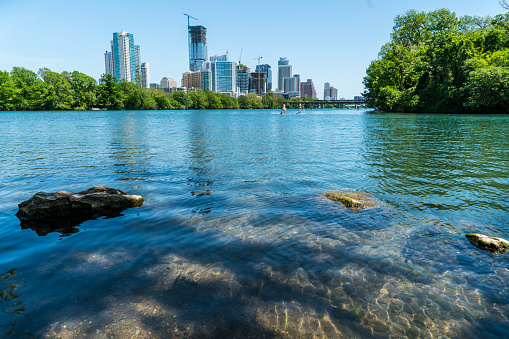 barton springs tropical capital cities blue paradise on town lake at Lou Neff Point look out at skyline cityscape