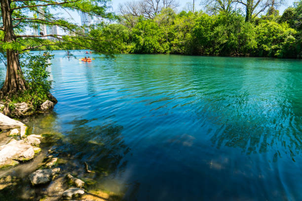 barton springs eaux tropicales, le long de la ville de lake à austin, texas usa - source naturelle photos et images de collection