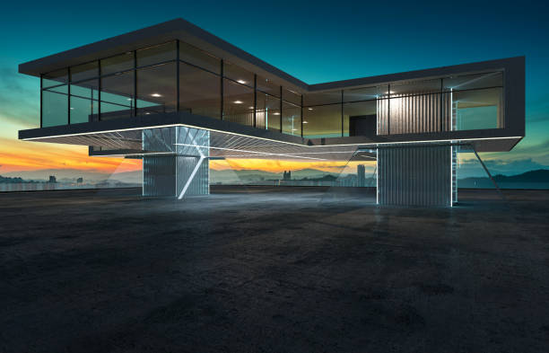Perspective view of contemporary building exterior