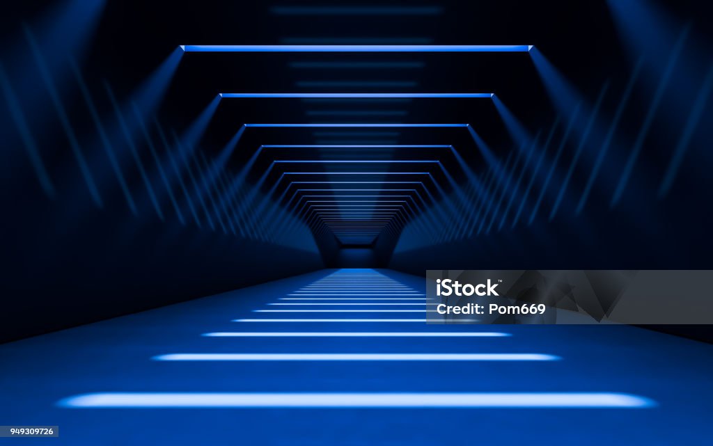 Abstract 3d corridor Abstract 3d corridor interior design with linear light. 3d rendering Backgrounds Stock Photo
