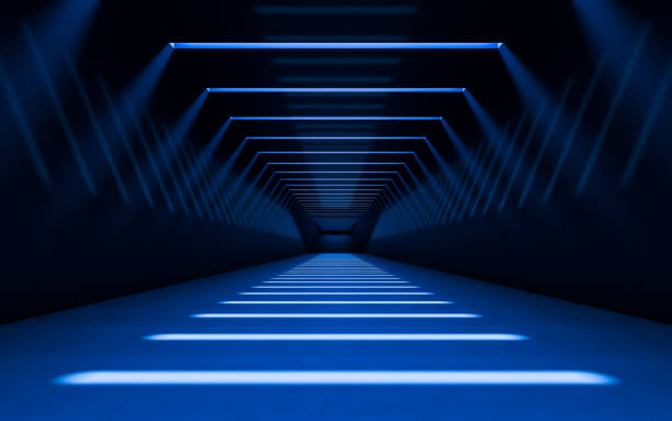 Abstract 3d corridor Abstract 3d corridor interior design with linear light. 3d rendering tunnel stock pictures, royalty-free photos & images