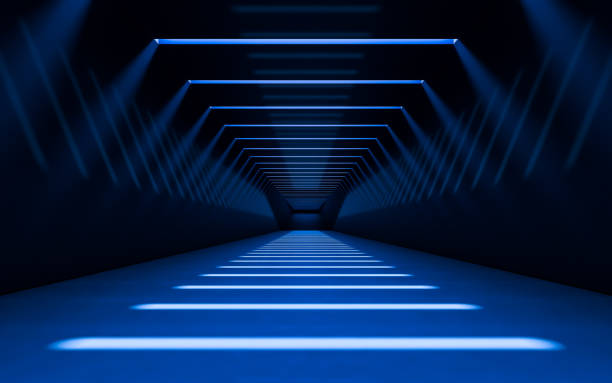 Abstract 3d corridor Abstract 3d corridor interior design with linear light. 3d rendering dark road stock pictures, royalty-free photos & images