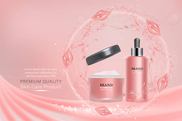 istock Cosmetic containers with advertising background ready to use, liquid splash skin care ad 949312524