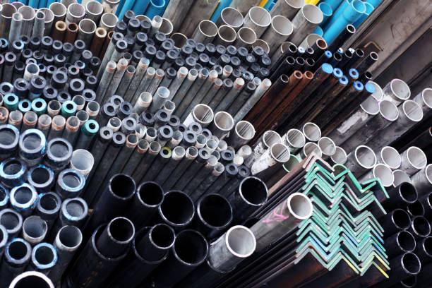 istock stack of colorful industrial steel pipe background. 949318660