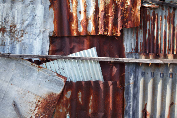 istock texture of rusty corrugated metal background. 949319844