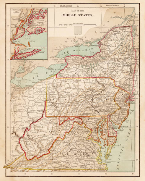 istock Map of USA New England 1877 middle states 1877 949324380