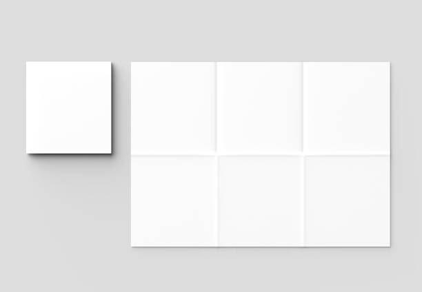 istock 12 page leaflet - French fold square brochure mock up isolated on soft gray background. 3D illustrating. 949328256