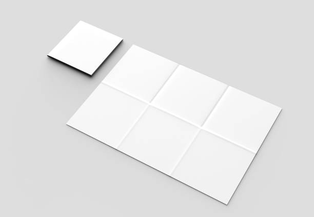istock 12 page leaflet - French fold square brochure mock up isolated on soft gray background. 3D illustrating. 949328410