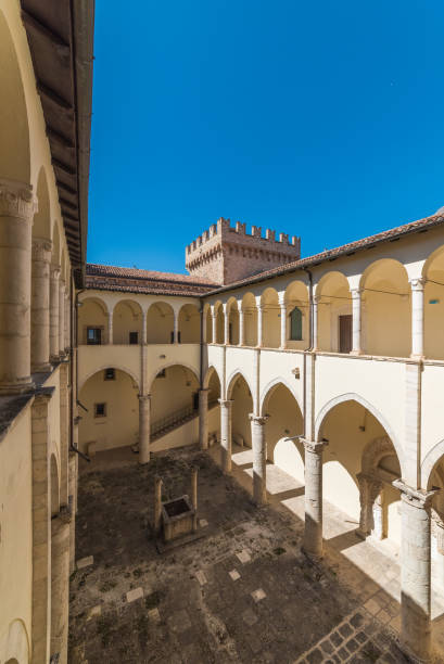 Celano (Abruzzo, Italy) Celano, Italy - 7 April 2018 - A mountain town in province of L'Aquila, Abruzzo region, beside the city of Avezzano, with the medieval stone old palace named Piccolomini, now public museum avezzano stock pictures, royalty-free photos & images