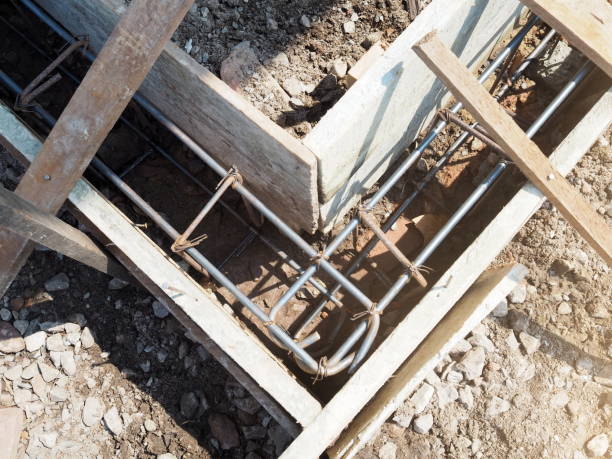 istock Reinforcement steel for concrete structure at construction site 949331886