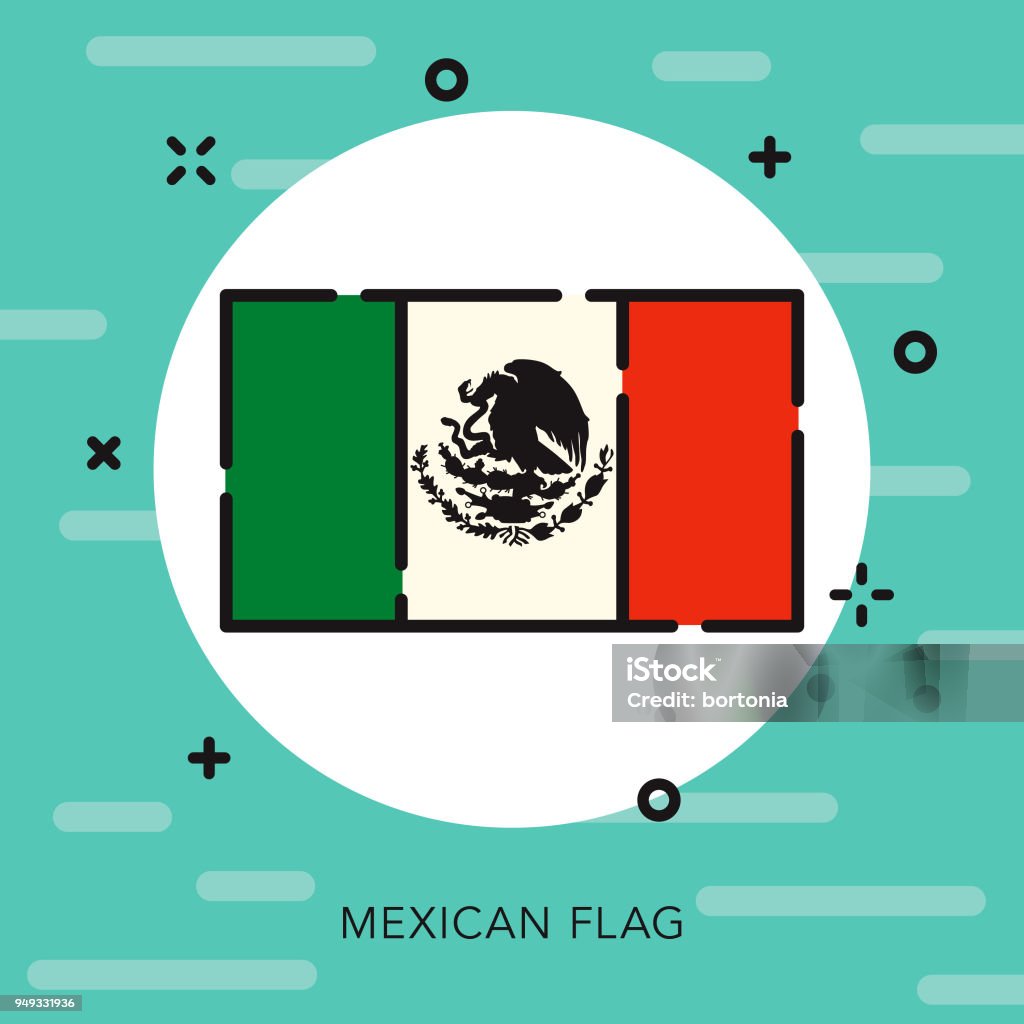 Flag Open Outline Cinco de Mayo Icon A flat design/thin line Mexican Cinco de Mayo icon with small openings in the outlines to add some character. Color swatches are global so it’s easy to edit and change the colors. File is built in CMYK for optimal printing and the background is on a separate layer. Eagle - Bird stock vector