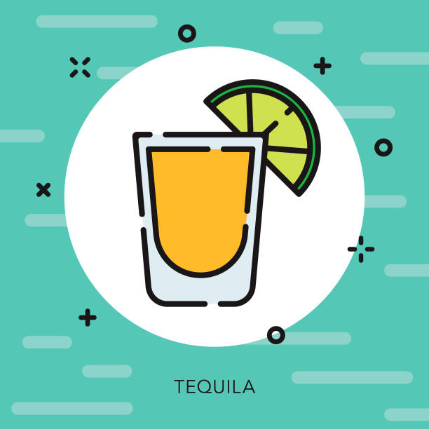 데 킬 라 오픈 개요 친 코 데 마요 아이콘 - shot glass mexican culture lime alcohol stock illustrations
