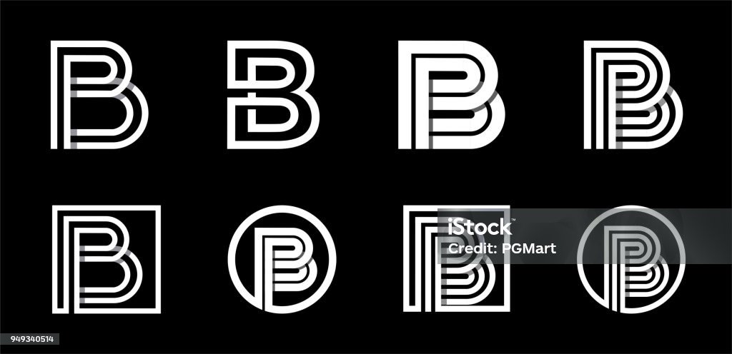 モノグラム、ロゴ、エンブレム、イニシャル大文字 B. 近代を設定します。白の影と重複のストライプします。 - アルファベットのBのロイヤリティフリーベクトルアート