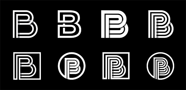 Capital letter B. Modern set for monograms, logos, emblems, initials. Made of white stripes Overlapping with shadows