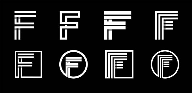 ilustrações de stock, clip art, desenhos animados e ícones de capital letter f. modern set for monograms, logos, emblems, initials. made of white stripes overlapping with shadows. - f