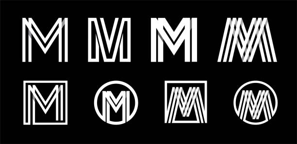 großbuchstabe m. modern set für monogramme, initialen, logos, embleme. gemacht von weißen streifen überlappungen mit schatten. - buchstabe m stock-grafiken, -clipart, -cartoons und -symbole