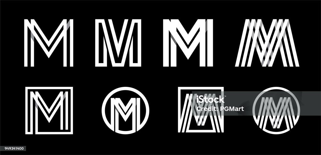 Lettre majuscule M. moderne définie pour les monogrammes, emblèmes, logos, sigles. Faite de white stripes chevauchement avec les ombres. - clipart vectoriel de Lettre M libre de droits