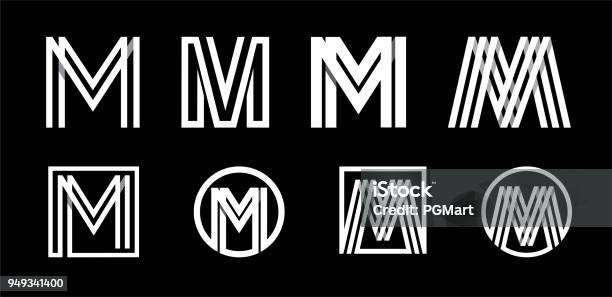 Lettre Majuscule M Moderne Définie Pour Les Monogrammes Emblèmes Logos Sigles Faite De White Stripes Chevauchement Avec Les Ombres Vecteurs libres de droits et plus d'images vectorielles de Lettre M