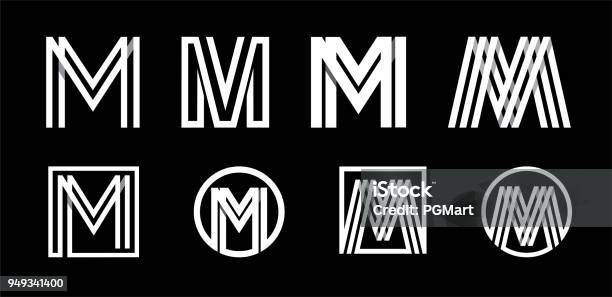 Capital Letter M Modern Set For Monograms Logos Emblems Initials Made Of White Stripes Overlapping With Shadows Stock Illustration - Download Image Now