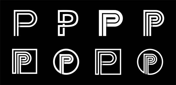 Capital letter P. Modern set for monograms, logos, emblems, initials. Made of white stripes Overlapping with shadows. Capital letter P. Modern set for monograms, logos, emblems, initials. Made of white stripes Overlapping with shadows letter p stock illustrations