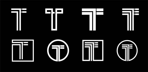 капитальная буква т. современный набор для монограмм, логотипов, эмблем, инициалов. изготовлен из белых полос, перекрывающихся тенями. - letter t stock illustrations
