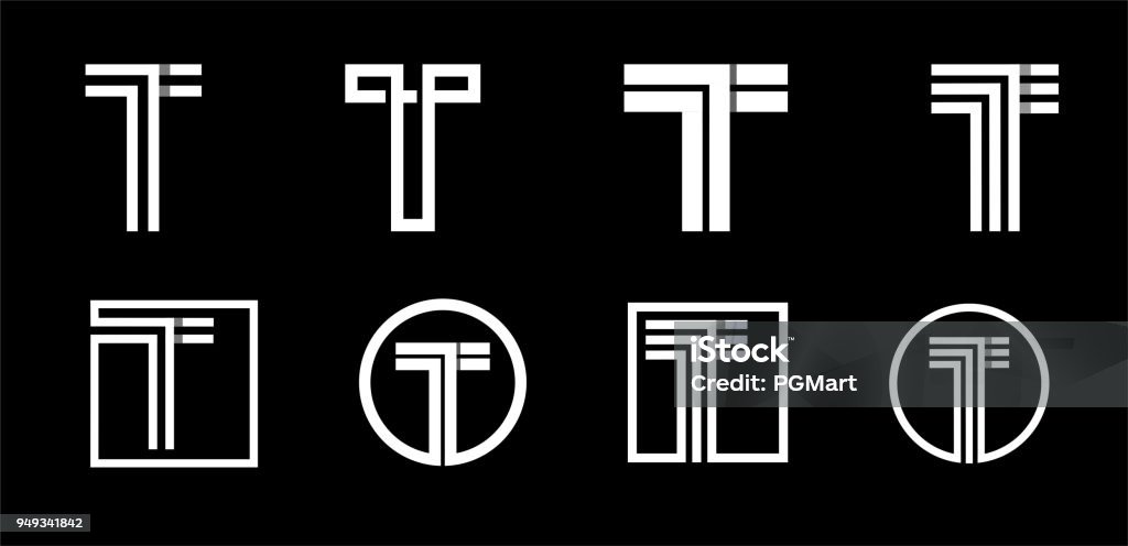 Capital letter T. Modern set for monograms, logos, emblems, initials. Made of white stripes Overlapping with shadows. Capital letter T. Modern set for monograms, logos, emblems, initials. Made of white stripes Overlapping with shadows Letter T stock vector