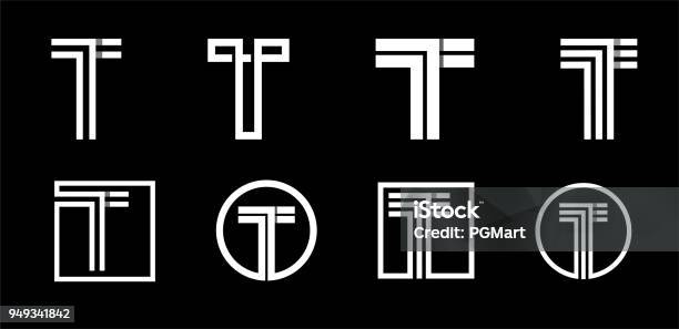 Capital Letter T Modern Set For Monograms Logos Emblems Initials Made Of White Stripes Overlapping With Shadows Stock Illustration - Download Image Now