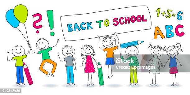 Back To School Comic Banner Stock Illustration - Download Image Now - Stick Figure, Child, Drawing - Activity