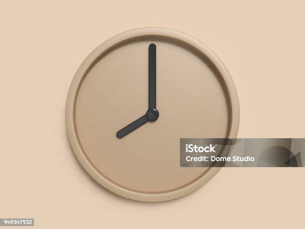 Minimal Brown Clock Eight Oclock Abstract 3d Rendering Stock Photo - Download Image Now