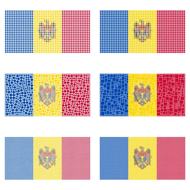 Vector illustration of Mosaic Moldova flag set