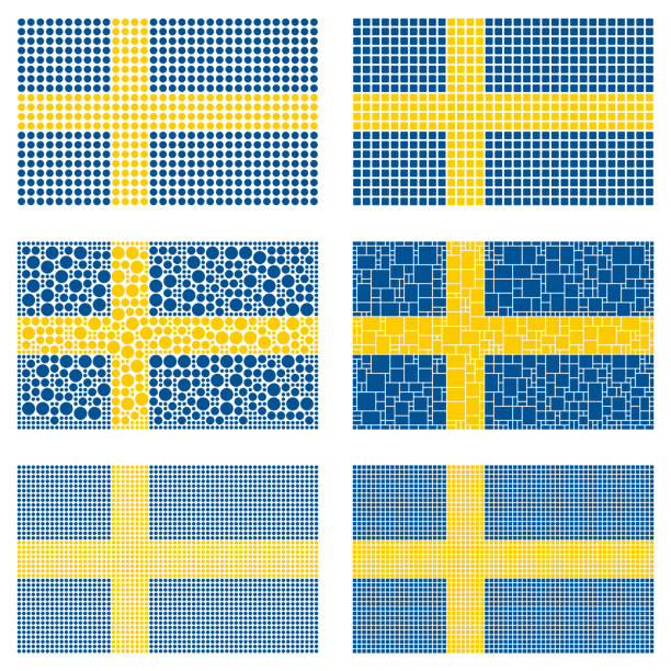 Mosaic Sweden flag set Mosaic Sweden national flag vector design set swedish flag stock illustrations