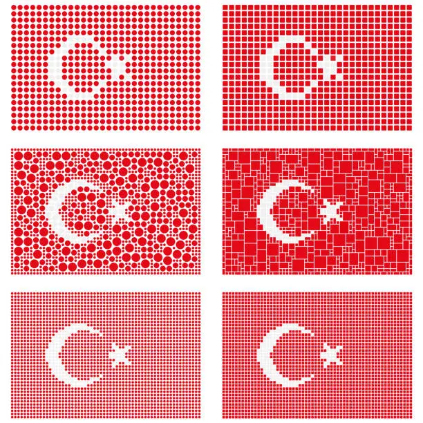 Vector illustration of Mosaic Turkey flag set