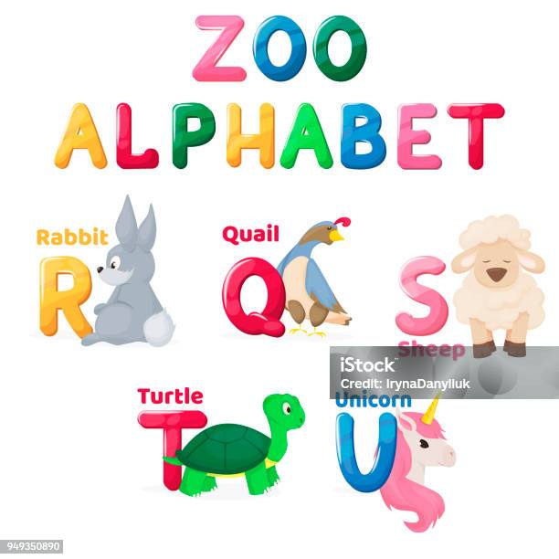 Zoo Alphabet Animal Letters Cartoon Cute Characters Isolated Different Educational Vector English Abs Kid Letter Illustration Stock Illustration - Download Image Now